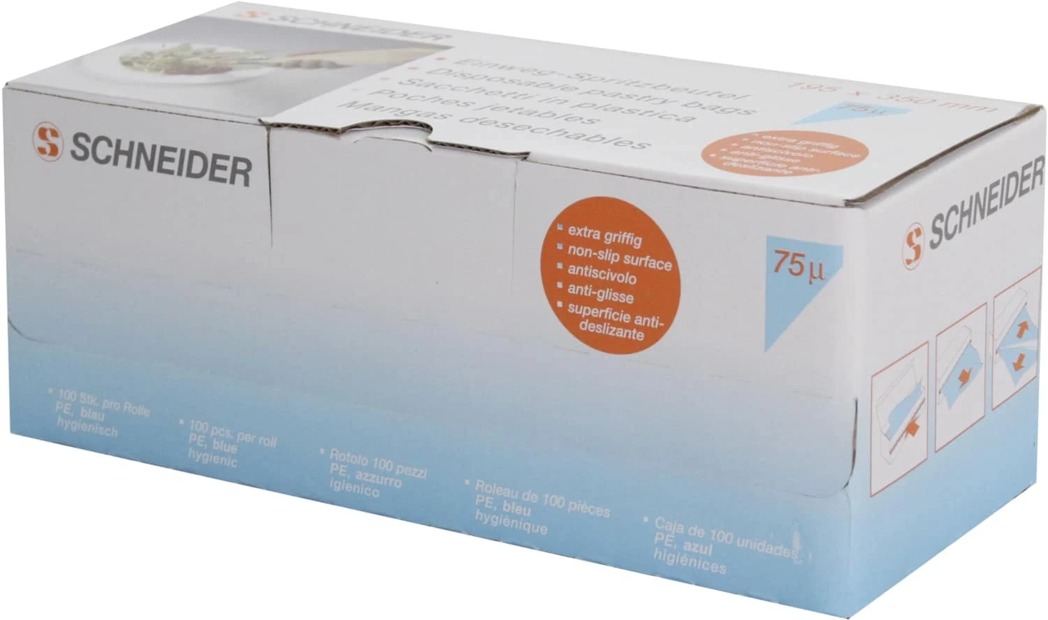 Schneider® Schneider - Einweg-Spritzbeutel, Geschlossene Spitze 350 X 195 Mm, 75 My, Gerollt. Farbe Blau 100 Stk./Box 3 Schneider® Schneider - Einweg-Spritzbeutel, Geschlossene Spitze 350 X 195 Mm, 75 My, Gerollt. Farbe Blau 100 Stk./Box