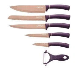 Cheffinger 6 Teile Rose Gold Lila Messerset Messer Fleischmesser Brotmesser