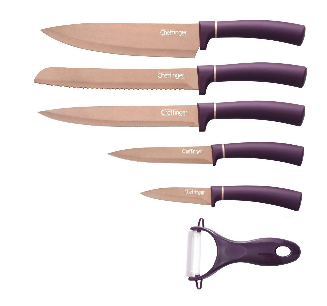 Cheffinger 6 Teile Rose Gold Lila Messerset Messer Fleischmesser Brotmesser 3 Cheffinger 6 Teile Rose Gold Lila Messerset Messer Fleischmesser Brotmesser