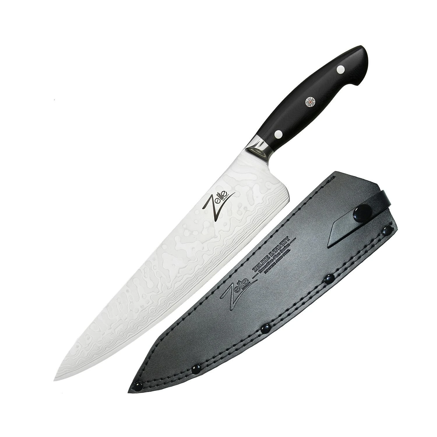 Executive-Plus Serie 10` Kochmesser 61 HRC Damaszenerstahl Schwarz 3 Executive-Plus Serie 10` Kochmesser 61 HRC Damaszenerstahl Schwarz