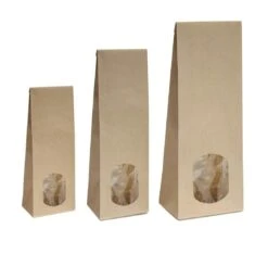 10x Blockbodenbeutel Mit Ovalem Sichtfenster - 100g/250g/500g - 7 X 4 X 20,5cm - Papiertüten Bodenbeutel Geschenktüte Kraftpapier (100g - Ov. F.)