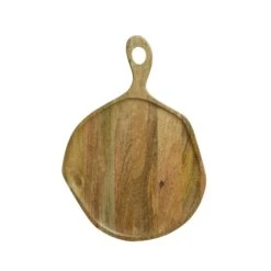 Schneidebrett Servierbrett Rund Mangoholz Natur Griff Pizzabrett 45cm